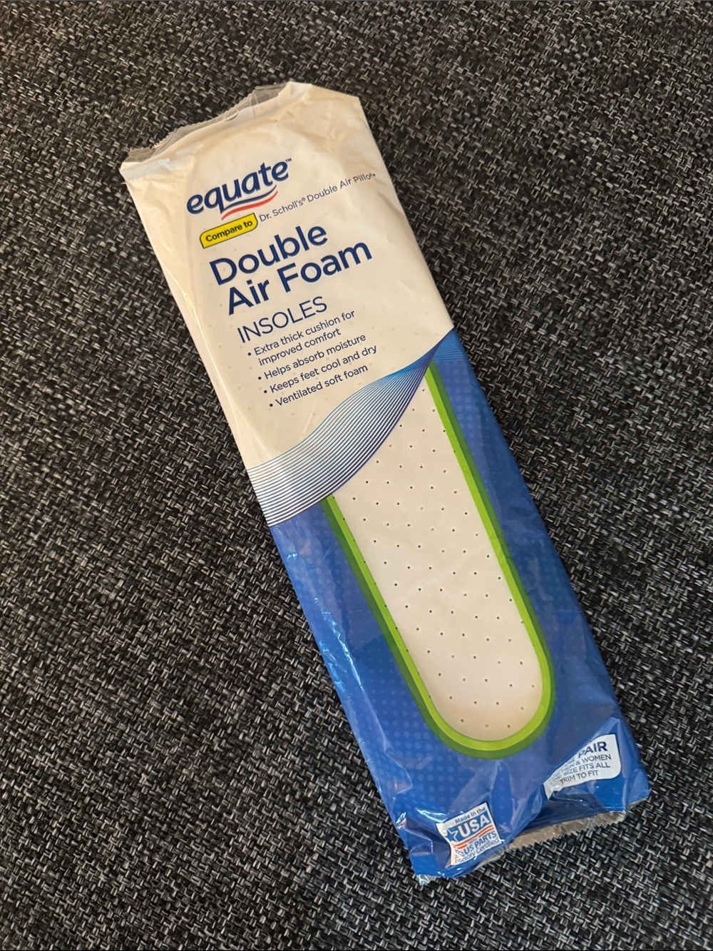 One pair of Equate Double Air Foam Insoles - White